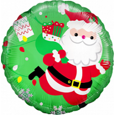 Шар (18''/46 см) Круг, Дед Мороз с подарками, Зеленый, 1 шт.