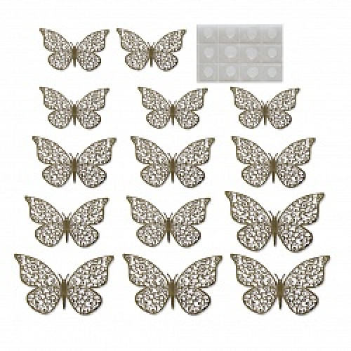 Наклейки Ажурные бабочки, Золото, 8-12 см*4 шт, 12 шт, 1 упак.