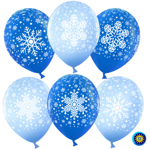 Воздушный шар (12''/30 см) Снежинки, Голубой / Синий, пастель, 5 ст, 100 шт.