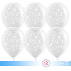 Воздушный шар (12''/30 см) Звезды, Прозрачный, кристалл, 5 ст, 50 шт.