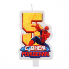 Свеча в торт "С днем рождения", цифра 5, Человек-Паук