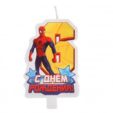 Свеча в торт "С днем рождения", цифра 6, Человек-Паук