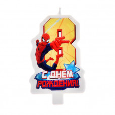 Свеча в торт "С днем рождения", цифра 8, Человек-Паук