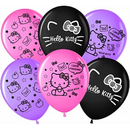 Воздушный Шар (12''/30 см) Hello Kitty, С Днем Рождения!, Ассорти, пастель, 2 ст, 25 шт.