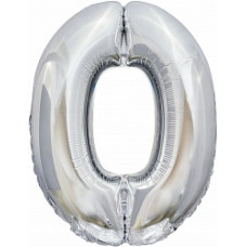 Шар (34''/86 см) Цифра, 0 ЭКО, Серебро, 1 шт. в упак.