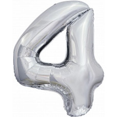 Шар (34''/86 см) Цифра, 4 ЭКО, Серебро, 1 шт. в упак.