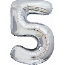 Шар (34''/86 см) Цифра, 5 ЭКО, Серебро, 1 шт. в упак.