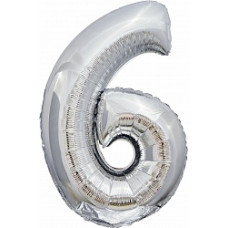 Шар (34''/86 см) Цифра, 6 ЭКО, Серебро, 1 шт. в упак.