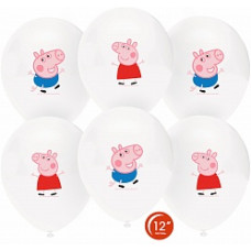Воздушный Шар (12''/30 см) Свинка Пеппа и Джордж, Белый (801), пастель, 1 ст, 25 шт.