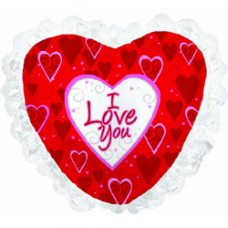 Шар (35''/89 см) Сердце, Я люблю тебя (рюшки), Красный