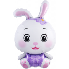 Шар (33''/84 см) Фигура, Зайка с бантиком, Сиреневый, 1 шт.