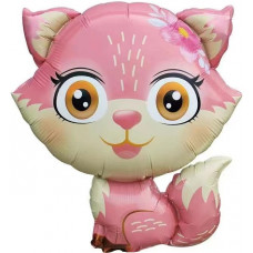 Шар (27''/69 см) Фигура, Лисенок с цветком, Розовый, 1 шт.