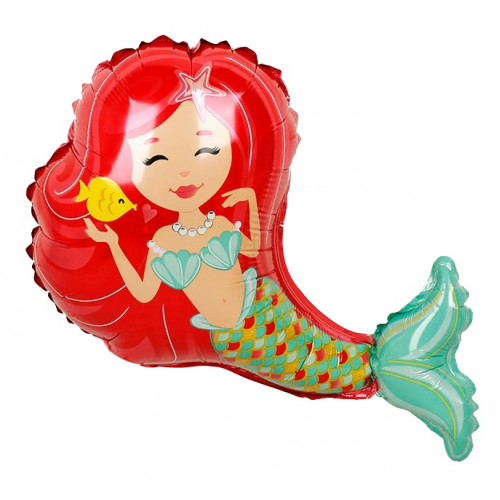Шар с клапаном (14''/36 см) Мини-фигура, Русалочка c красными волосами, 1 шт.