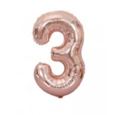 Шар (40''/102 см) Цифра, 3, Розовое Золото, Китай.