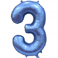 Шар (34''/86 см) Цифра, 3, Синий, Сатин, в упаковке 1 шт.