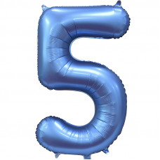 Шар (34''/86 см) Цифра, 5, Синий, Сатин, в упаковке 1 шт.