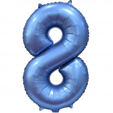 Шар (34''/86 см) Цифра, 8, Синий, Сатин, в упаковке 1 шт.