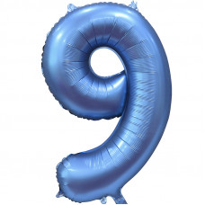 Шар (34''/86 см) Цифра, 9, Синий, Сатин, в упаковке 1 шт