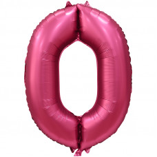 Шар (34\'\'/86 см) Цифра, 0, Бордовый, Сатин, 1 шт. в упак.