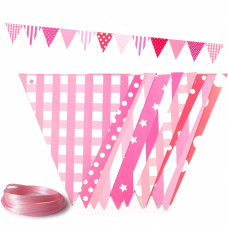 Гирлянда флажки, Ассорти дизайнов, Розовый, 300 см