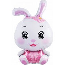 Шар (33''/84 см) Фигура, Зайка с бантиком, Розовый, 1 шт.