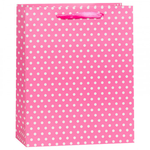 Пакет подарочный В горошек, Розовый, 12*15*6 см