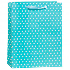 Пакет подарочный В горошек, Голубой, 12*15*6 см
