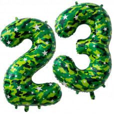 2302M, Шар (34''/86 см) Цифра, 23 Февраля, Камуфляж, в упаковке 2 шт.