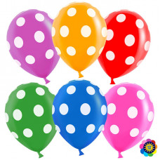 Воздушный Шар (12''/30 см) Точки №1, Ассорти, пастель, 5 ст, 25 шт.