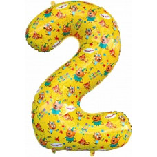 Шар (34''/86 см) Цифра, 2 Три Кота, Желтый, 1 шт. в упак.