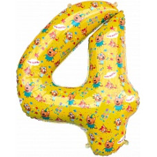 Шар (34''/86 см) Цифра, 4 Три Кота, Желтый, 1 шт. в упак.