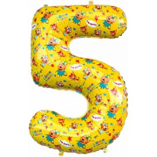 Шар (34''/86 см) Цифра, 5 Три Кота, Желтый, 1 шт. в упак.