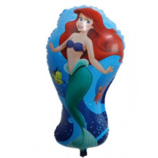 Шар (65/40 см) Фигура, Русалочка с рыбкой и крабом, 1 шт.