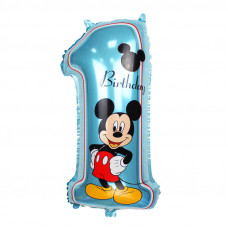 Шар (38/76 см) Цифра, 1, Микки цифра голуб.