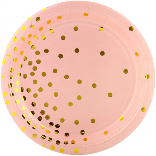 Тарелки (9''/23 см) Золотое конфетти, Розовый/Золото, Металлик, 6 шт.