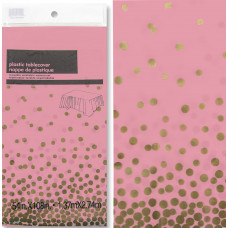 Скатерть одноразовая, Конфетти, Розовый/Золото, 137*274 см, 1 шт.