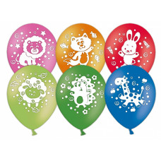 Шар (12''/30 см) Зверята, Ассорти, пастель, 2 ст, 100 шт.