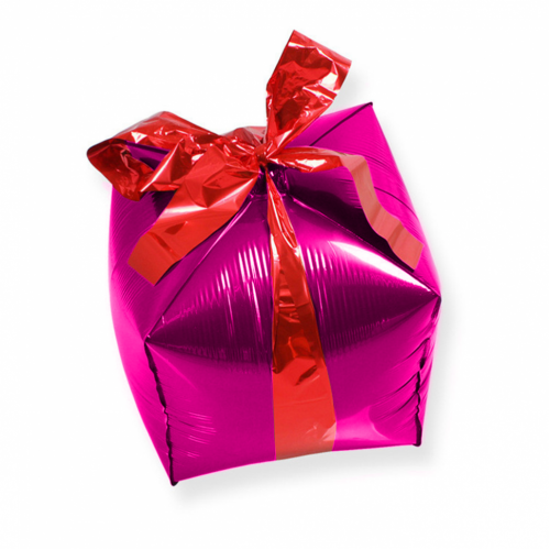 Шар (28''/71 см) Куб, Подарок с бантиком, Розовый