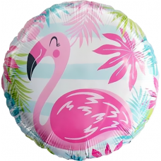 Шар (18''/46 см) Круг, Фламинго, голубые полосы, 1 шт.