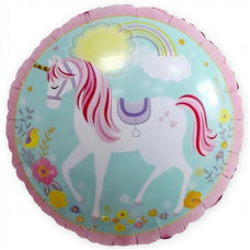 Шар (18''/46 см) Круг, Единорог на лугу, 1 шт.