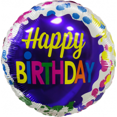 Шар (18''/46 см) Круг, С Днем Рождения! (кляксы), 1 шт.