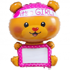 Шар (46''/117 см) Фигура, Для надписей (мишка-девочка) с маркером, в упаковке 1 шт.