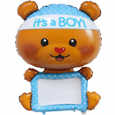 Шар (46''/117 см) Фигура, Для надписей (мишка-мальчик) с маркером, в упаковке 1 шт.