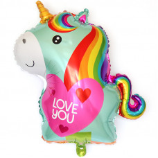 Шар (31''/79 см) Фигура, Единорог с сердечком, Бирюзовый, 1 шт.