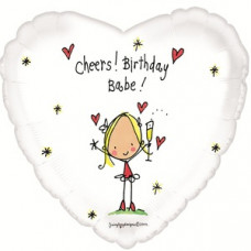 Шар (18''/46 см) Сердце, С Днем рождения (детка), Белый, 1 шт.