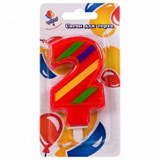 Свеча Цифра 2 яркая 8см с держателем