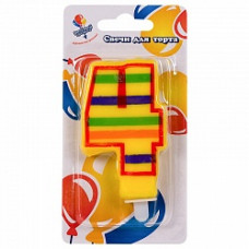 Свеча Цифра 4 яркая 8см с держателем