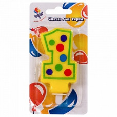 Свеча Цифра 1 яркая 8см с держателем