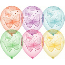 Воздушный шар (12''/30 см) Хрустальные бабочки, Ассорти, кристалл, 5 ст, 25 шт.