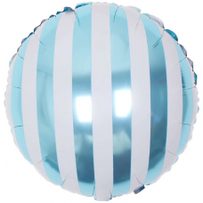 Шар (18''/46 см) Круг, В полоску, Голубой, 1 шт.
